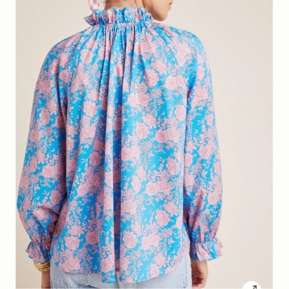 NWOT Anthropologie Cynthia Rowley Floral Waterfall Bohemian Peasant Blouse Top L - Picture 3 of 7